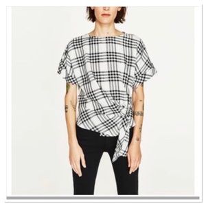Zara Basic Tartan Top with Front Top Size S